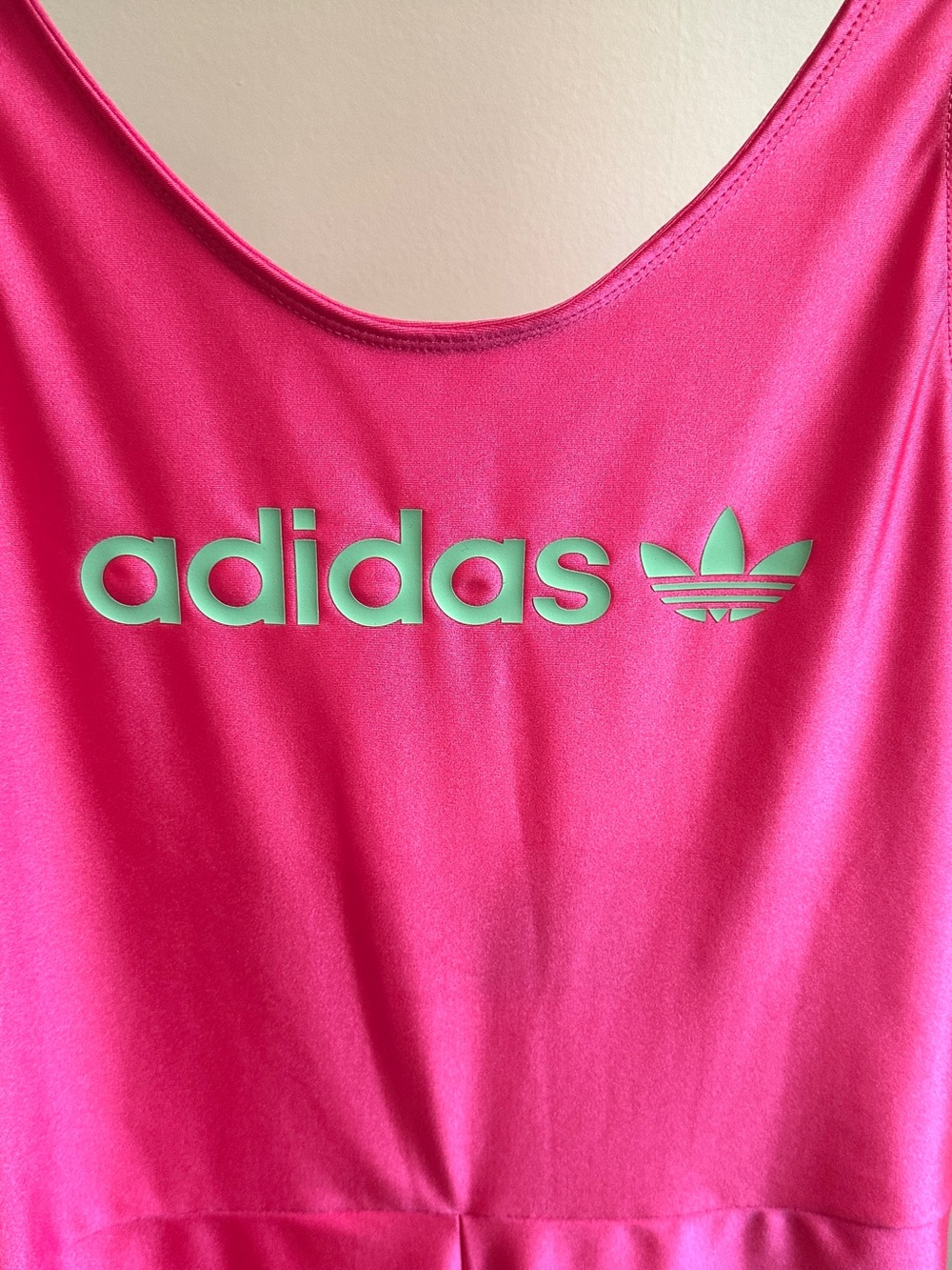 Adidas Originals Trefoil Pink and Mint Romper Bike Short Logo Unitard Sz M EUC - Picture 6 of 10